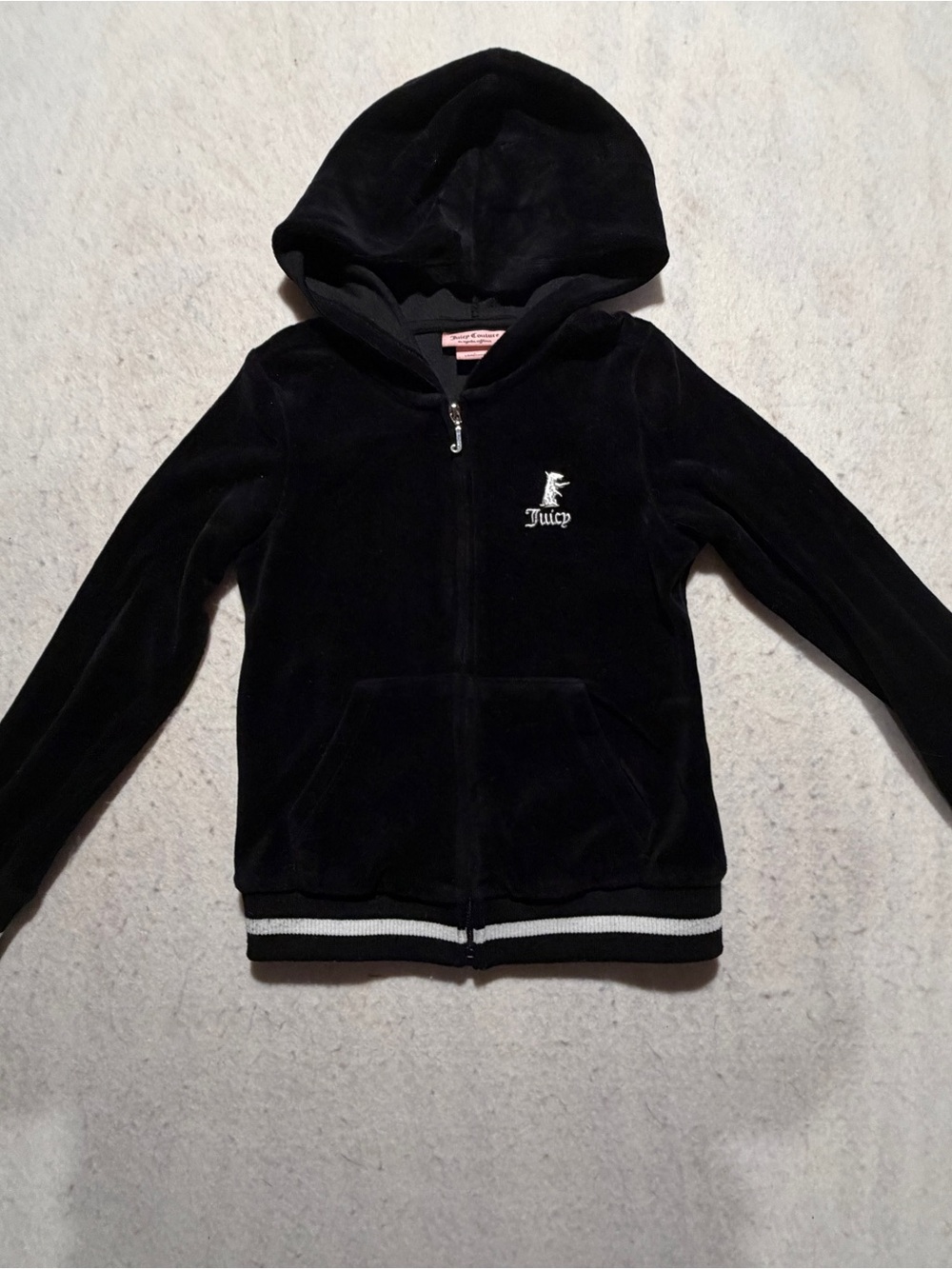 Juicy Couture Girls Black Velour Rhinestone Zip Up Hoodie Size 7